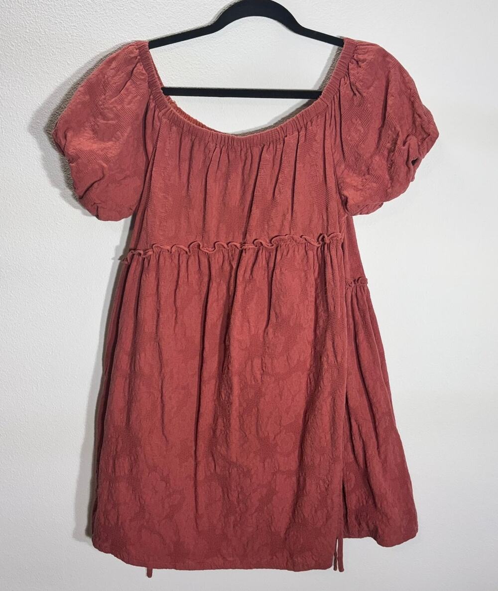 Lida Kate Rust Textured Babydoll Dress Puff Sleeve Cottagecore M
